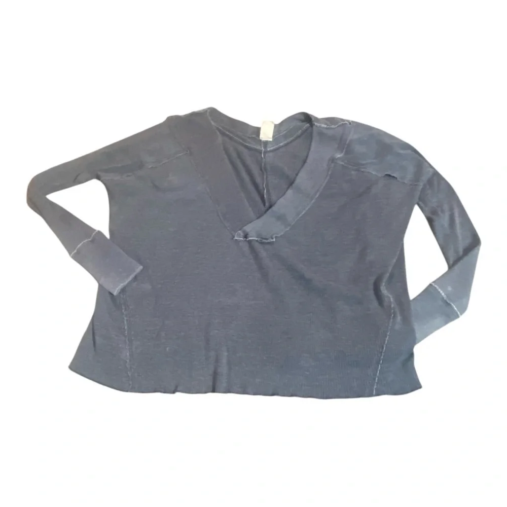 Free People Ocean View Tee Long Sleeves Gray Knit Oversized Shirt Top Size XS